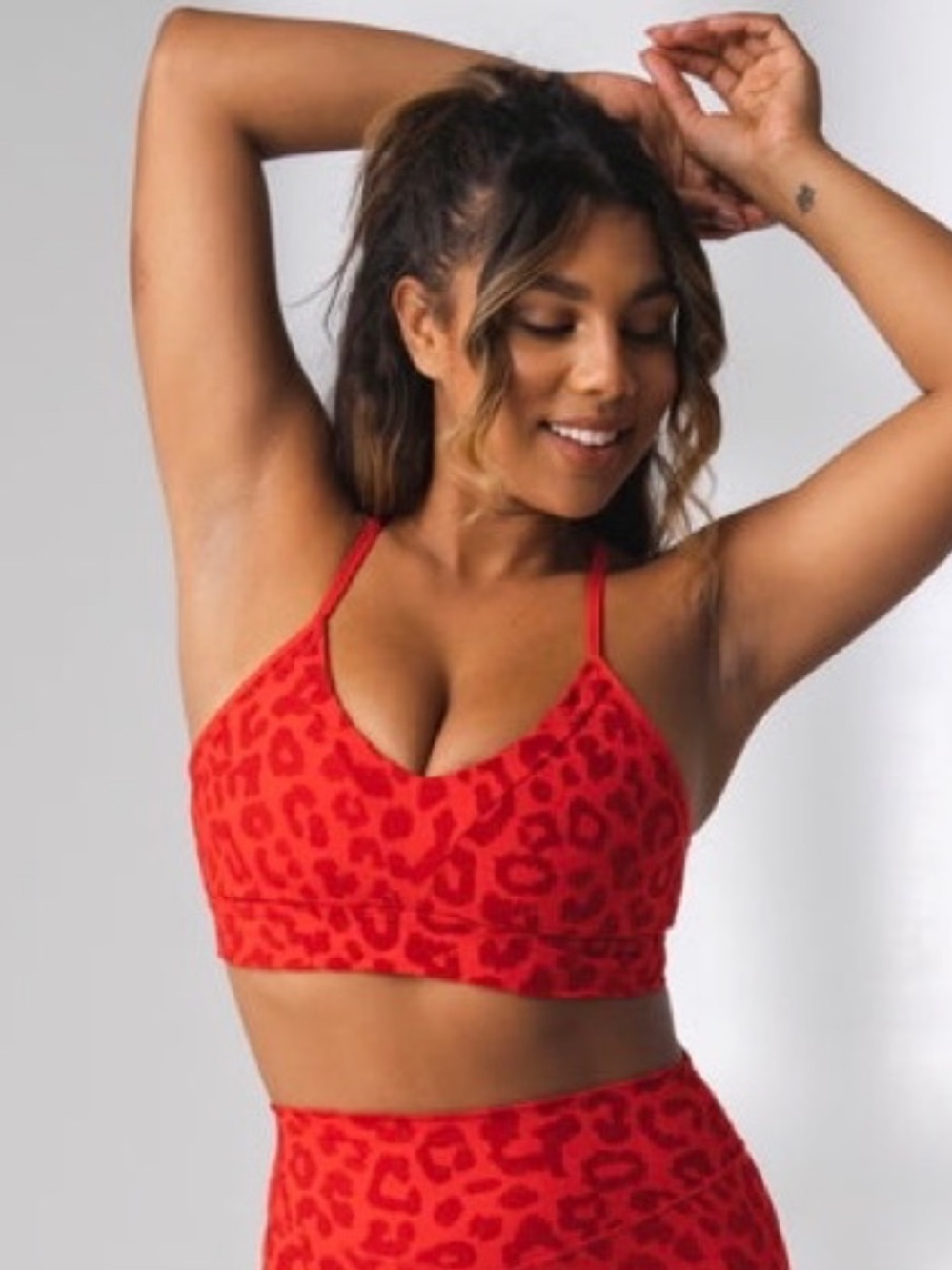 Balance Activewear Red Leopard-Print Sports Bralette & Biker Shorts Set